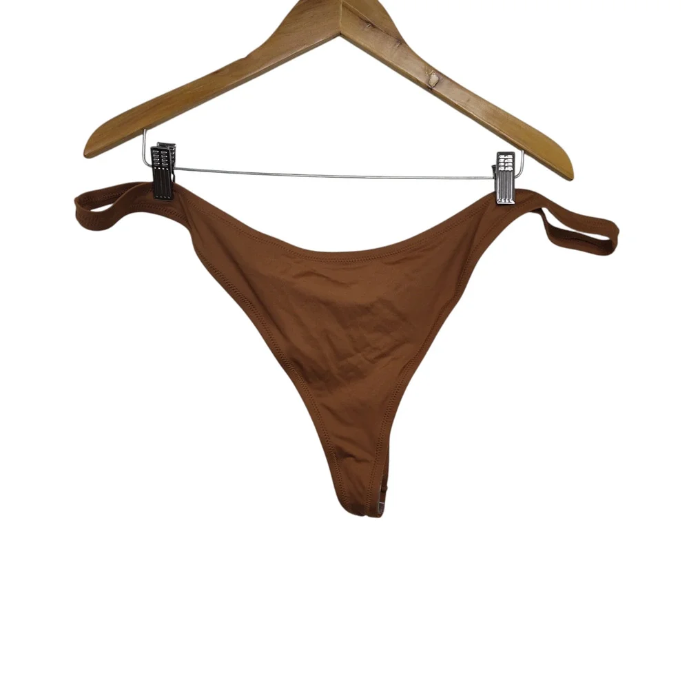 Skims Swim Thong Bikini Bottom Womens 4XL Almond Brown High Cut Stretch New Swim